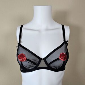 Dita Von Teese Liptrix Sheer Balconette Bra, Black/Red, Size S